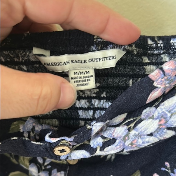 American Eagle Floral Navy Dress with Tie Straps and Button Front Size M - Picture 2 of 8